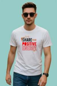 Tricou Share Your Positive Energy Text Rosu V2, din bumbac 100% , tricou alb pentru Copii | Dama | Barbat - Img 3