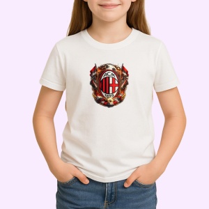 Tricou Sigla Fotbal Ac Milan Flacari Stilizate, din bumbac 100% , tricou alb pentru Copii | Dama | Barbat - Img 2