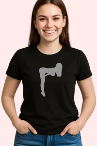 Tricou Silueta Fata Aplecata Design Negru V1, din bumbac 100%, tricou negru Dama | Barbat - Img 2