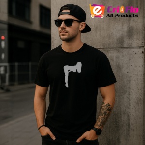Tricou Silueta Fata Aplecata Design Negru V1, din bumbac 100%, tricou negru Dama | Barbat - Img 7
