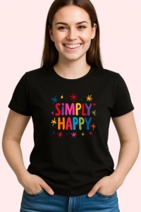 Tricou Simply Happy Text Colorat Stele V1, din bumbac 100%, tricou negru Copii | Dama | Barbat - Img 3