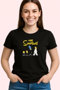 Tricou Simpson parodie dupa evolutia omului cu familia in linie, Copii | Dama | Barbat , tricou negru - Img 3