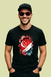 Tricou Singapore Steag Splash Art, Copii | Dama | Barbat, culoare negru - Img 2