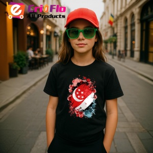 Tricou Singapore Steag Splash Art, Copii | Dama | Barbat, culoare negru - Img 8