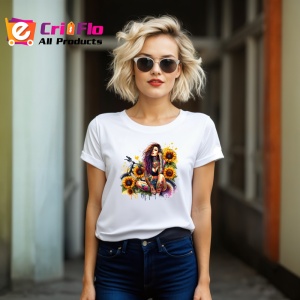 Tricou sitting bike sunflower tattooed woman, femeie tatuata asezata cu bicicleta si floarea soarelui, Copii | Dama | Barbat - Img 11