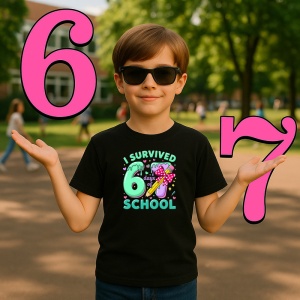 Tricou SIX SEVEN 67 Am Supravietuit Scoala Color, din bumbac 100%, tricou negru, Copii | Dama | Barbat