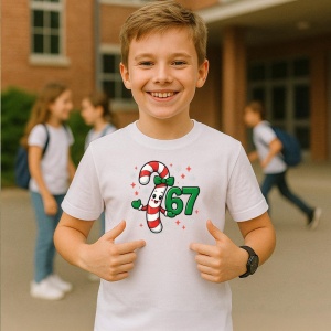 Tricou SIX SEVEN 67 Baston Dulce Craciun, din bumbac 100%, tricou alb, Copii | Dama | Barbat - Img 2