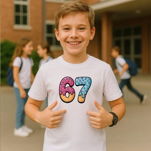 Tricou SIX SEVEN 67 Donut Numbers Classic, din bumbac 100%, tricou alb, Copii | Dama | Barbat - Img 2
