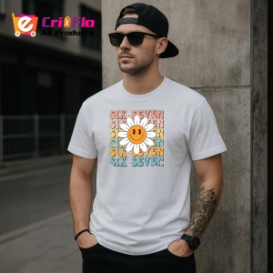 Tricou SIX SEVEN 67 Floare Vesela Retro, din bumbac 100%, tricou alb, Copii | Dama | Barbat