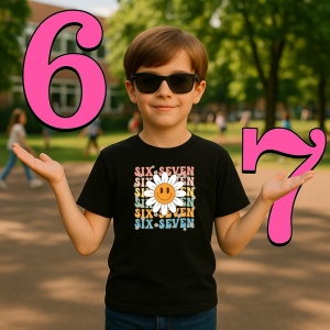 Tricou SIX SEVEN 67 Floare Vesela Retro, din bumbac 100%, tricou negru, Copii | Dama | Barbat - Img 2