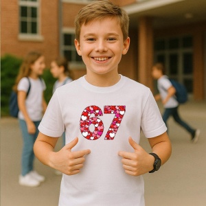 Tricou SIX SEVEN 67 Inimi Rosii Decorative, din bumbac 100%, tricou alb, Copii | Dama | Barbat - Img 2