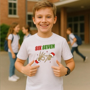 Tricou SIX SEVEN 67 Maini Schelet, din bumbac 100%, tricou alb, Copii | Dama | Barbat - Img 2