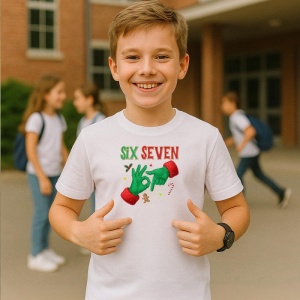 Tricou SIX SEVEN 67 Mana Verde Craciun, din bumbac 100%, tricou alb, Copii | Dama | Barbat