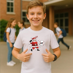 Tricou SIX SEVEN 67 Mos Craciun Baseball, din bumbac 100%, tricou alb, Copii | Dama | Barbat