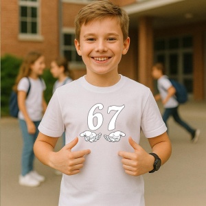 Tricou SIX SEVEN 67 Numar Contur Minimal, din bumbac 100%, tricou alb, Copii | Dama | Barbat - Img 2