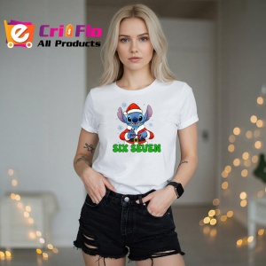 Tricou SIX SEVEN 67 Personaj Animat Craciun STICH, din bumbac 100%, tricou alb, Copii | Dama | Barbat