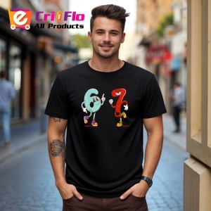 Tricou SIX SEVEN 67 Personaje 6 si 7 Cartoon Duo, din bumbac 100%, tricou negru, Copii | Dama | Barbat - Img 3