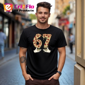 Tricou SIX SEVEN 67 Pizza Amuzanta, din bumbac 100%, tricou negru, Copii | Dama | Barbat - Img 2
