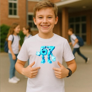 Tricou SIX SEVEN 67 Robot Crystal Blue, din bumbac 100%, tricou alb, Copii | Dama | Barbat - Img 2