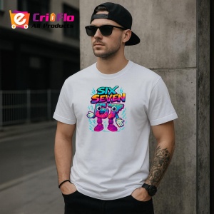 Tricou SIX SEVEN 67 Robot Neon Electric Style, din bumbac 100%, tricou alb, Copii | Dama | Barbat - Img 3