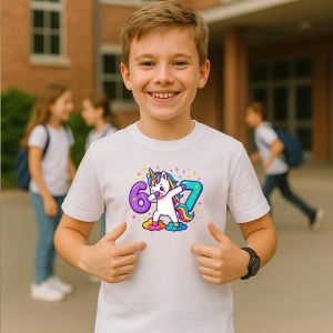 Tricou SIX SEVEN 67 Unicorn Curcubeu, din bumbac 100%, tricou alb, Copii | Dama | Barbat