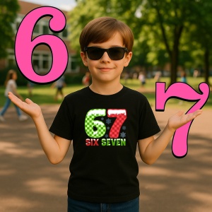 Tricou SIX SEVEN 67 Verde Rosu Clasic, din bumbac 100%, tricou negru, Copii | Dama | Barbat - Img 2