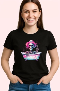 Tricou Skeleton in bathtub hat, schelet in cada cu palarie, Copii | Dama | Barbat , tricou negru - Img 3