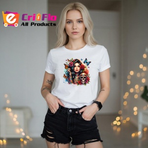 Tricou skull butterfly roses gothic look, craniu fluture trandafiri stil gotic, Copii | Dama | Barbat - Img 10