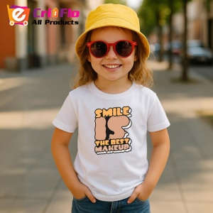 Tricou Smile Is The Best Makeup Font Retro Maro, din bumbac 100% , tricou alb pentru Copii | Dama | Barbat - Img 5