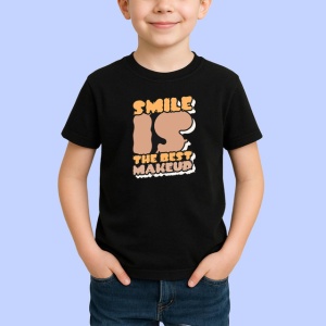 Tricou Smile Is The Best Makeup Font Retro Maro, din bumbac 100%, tricou negru Copii | Dama | Barbat - Img 2
