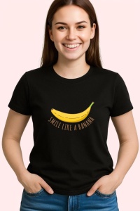 Tricou Smile Like A Banana, din bumbac 100%, tricou negru, Dama | Barbat - Img 2