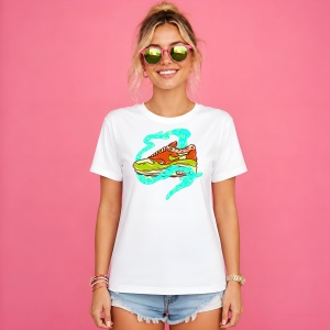 Tricou Sneaker Orange Neon Waves Design Urban Electric Vibe Art, din bumbac 100% Copii | Dama | Barbat - Img 3