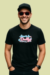 Tricou Soon To Be Daddy Text Albastru Inimi Roz, din bumbac 100%, tricou negru Barbat - Img 2