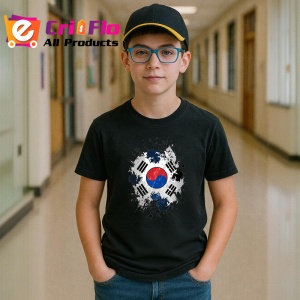 Tricou South Korea Steag Splash Art, Copii | Dama | Barbat, culoare negru - Img 9
