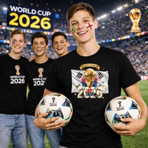 Tricou South Korea World Cup 2026 Fifa V2, din bumbac 100%, tricou negru, Copii | Dama | Barbat - Img 7