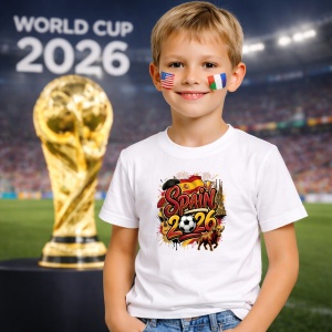 Tricou Spain World Cup 2026 Fifa, din bumbac 100%, tricou alb, Copii | Dama | Barbat - Img 5