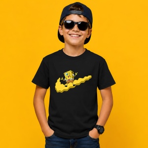 Tricou Spongebob Surfing On Cloud Logo Galben Urban Vibe, din bumbac 100%, tricou negru, Copii | Dama | Barbat - Img 3