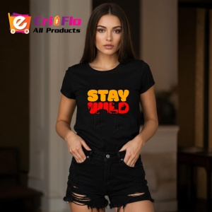 Tricou Stay Wild Text Portocaliu Cu Labuta Animal, din bumbac 100%, tricou negru Copii | Dama | Barbat - Img 7