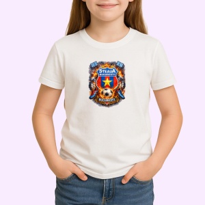 Tricou Stema Steaua Bucuresti Fotbal Design Clasic V1, din bumbac 100% , tricou alb pentru Copii | Dama | Barbat