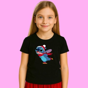 Tricou Stitch Alearga Cu Fular Rosu, din bumbac 100% Copii | Dama | Barbat - Img 2
