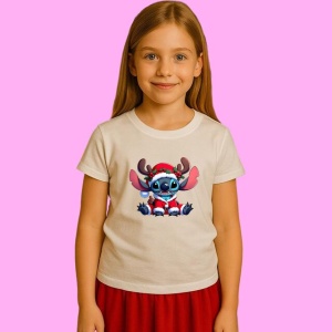 Tricou Stitch Costum De Mos Craciun Cu Coroana De Brad, din bumbac 100%, tricou alb, Copii | Dama | Barbat - Img 2