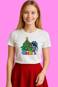 Tricou Stitch Cu Brad Si Cadouri, din bumbac 100% Copii | Dama | Barbat - Img 3