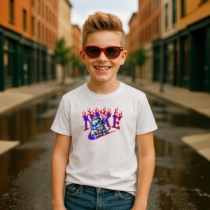 Tricou Stitch Fire Skate Tricou Alb - Copii | Dama | Barbat - Img 2