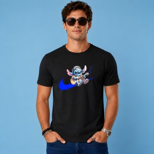 Tricou Stitch La Chitara Logo Albastru Urban Chill Music Vibe, din bumbac 100%, tricou negru, Copii | Dama | Barbat - Img 2