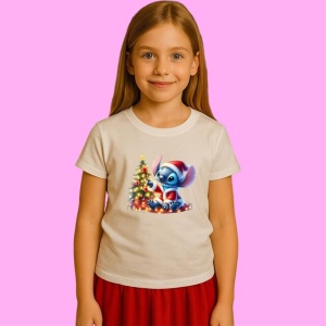 Tricou Stitch Langa Brad Impodobit, din bumbac 100%, tricou alb, Copii | Dama | Barbat - Img 1