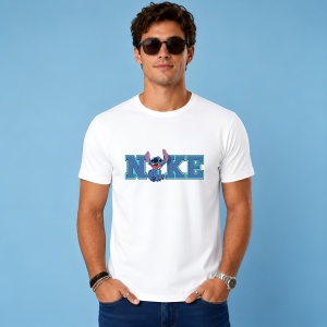 Tricou Stitch Logo Albastru Stil Desen Animat, din bumbac 100% Copii | Dama | Barbat - Img 3