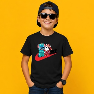 Tricou Stitch Si Angel Hypebeast Style Logo Rosu Albastru Urban, din bumbac 100%, tricou negru, Copii | Dama | Barbat - Img 3