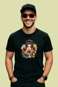Tricou Strong woman rose explosion art, femeie puternica cu explozie de trandafiri, Copii | Dama | Barbat , tricou negru - Img 3