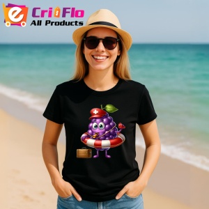 Tricou Strugure amuzant de vara salvamar, Fructe, Copii | Dama, culoare negru - Img 11