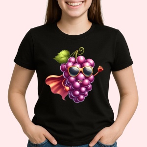 Tricou Strugure amuzant de vara super erou, Fructe, Copii | Dama, culoare negru - Img 2